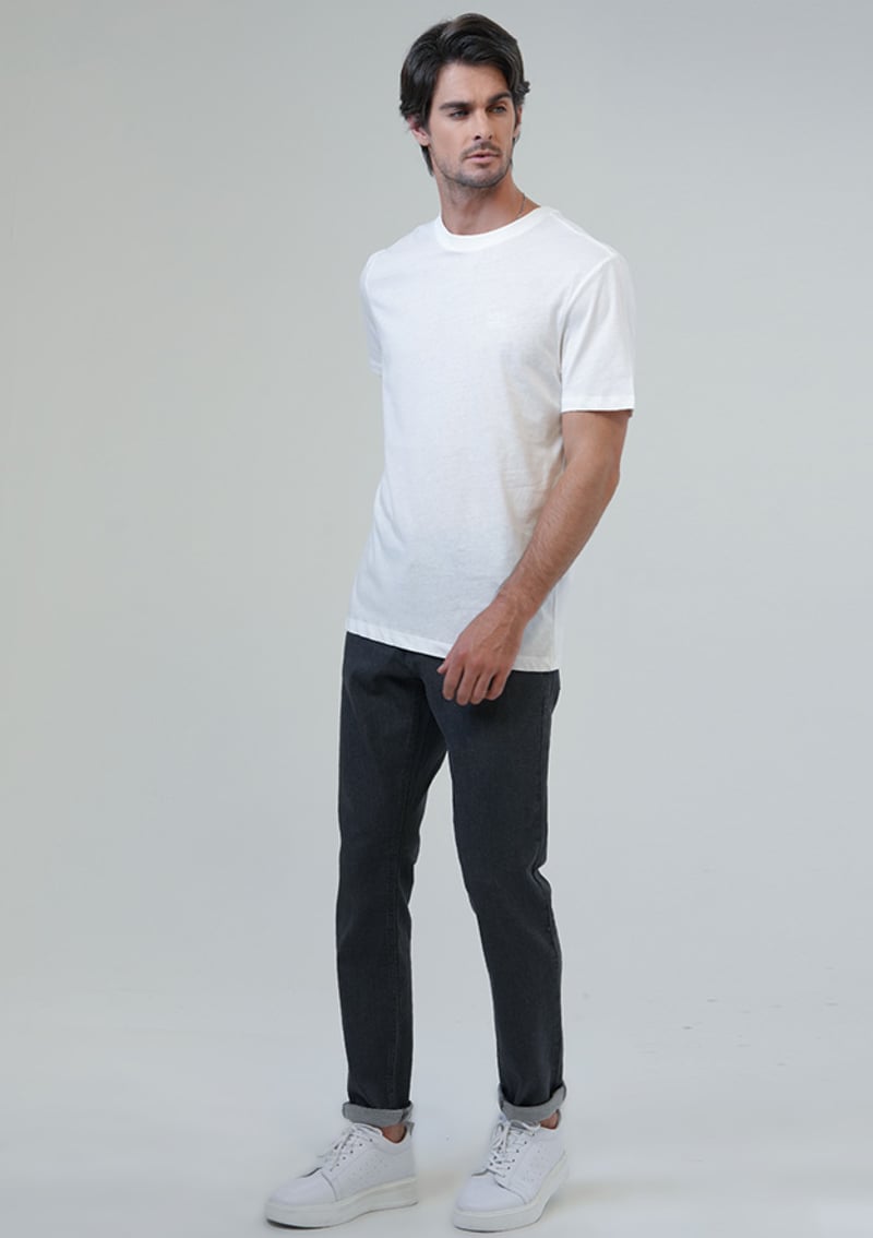 B33S10040 Erkek Beyaz Bisiklet Yaka T-shirt