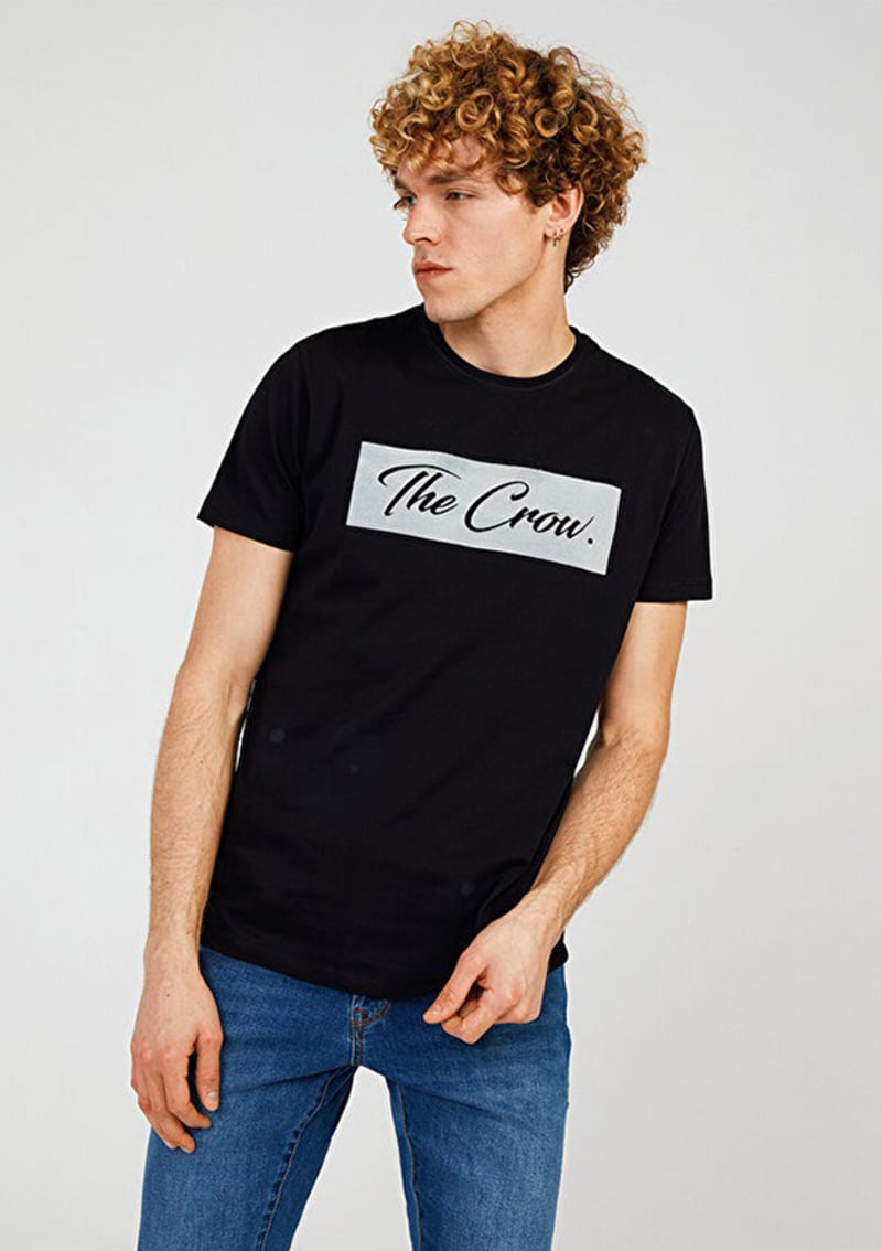 Tc7128 Erkek Siyah Baskılı T-shirt