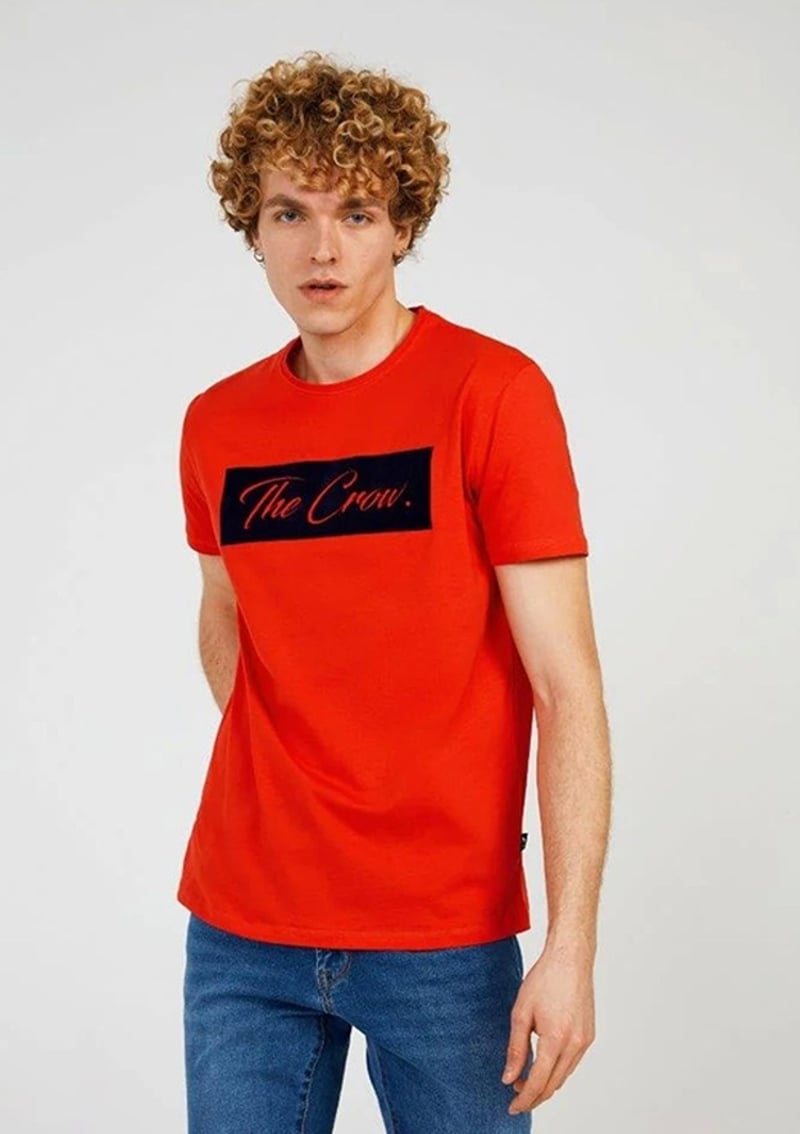 Tc7128 Erkek Kırmızı Baskılı T-shirt