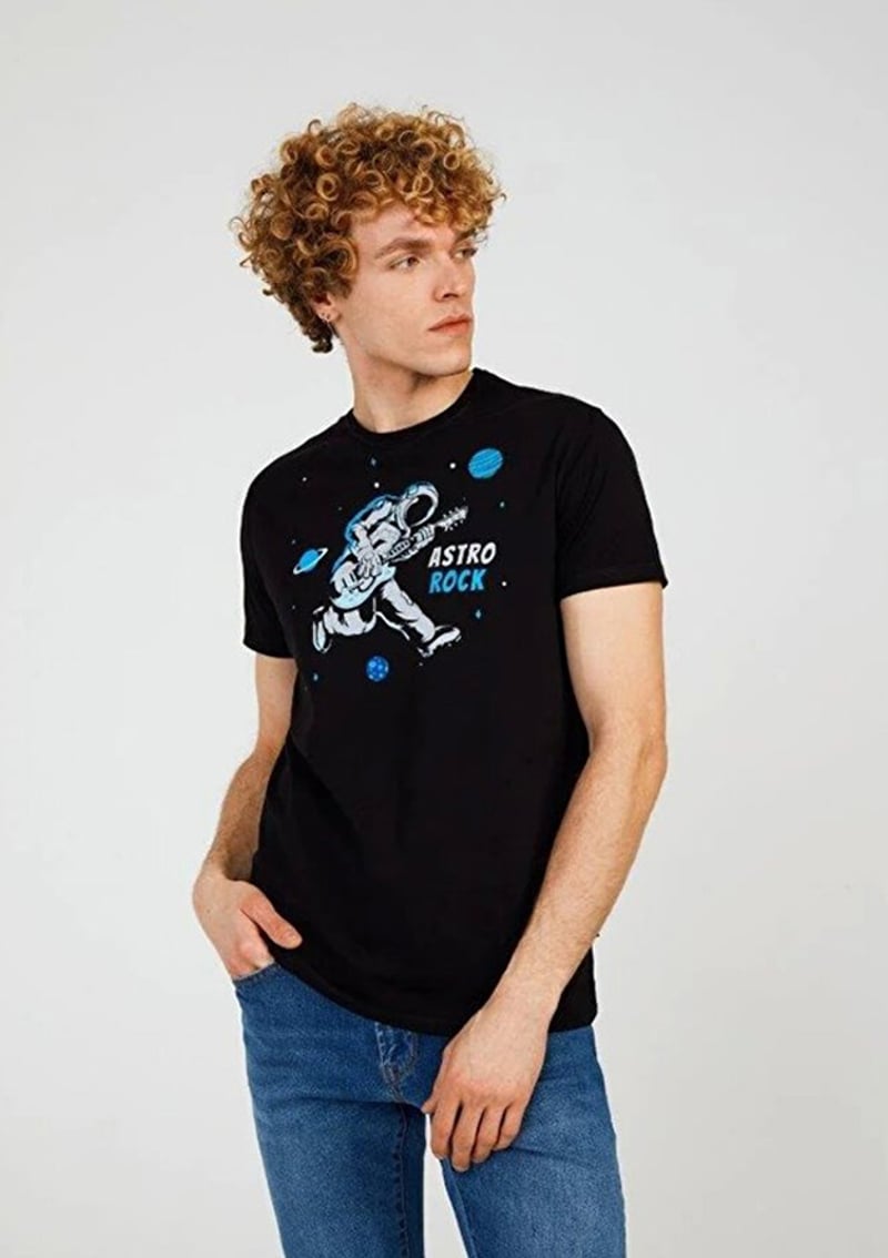 Tc7122 Erkek Siyah Baskılı T-shirt