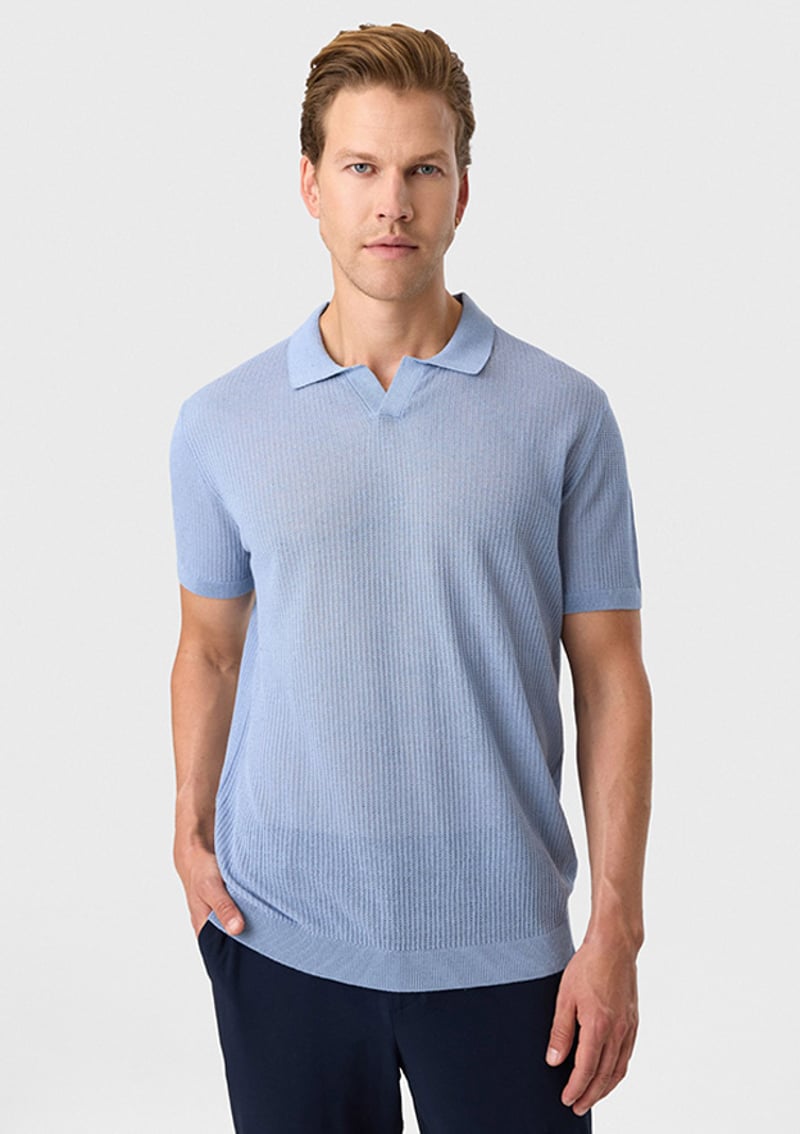 B35S40027 Erkek Mavi Triko T-shirt