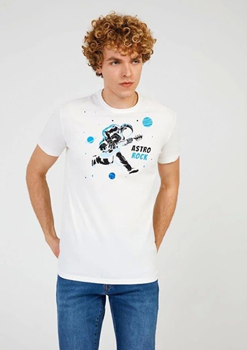 Tc7122 Erkek Beyaz Baskılı T-shirt