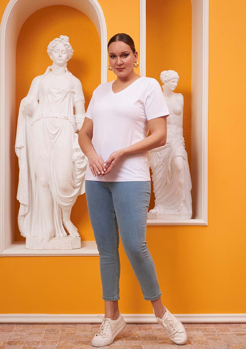 O4053 Kadın Beyaz Kısa Kol T-shirt