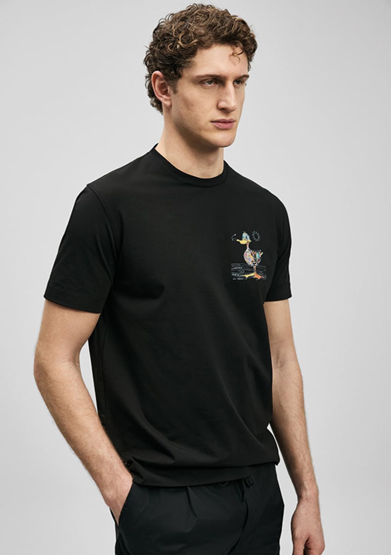 111020313 Erkek Siyah Baskılı T-shirt