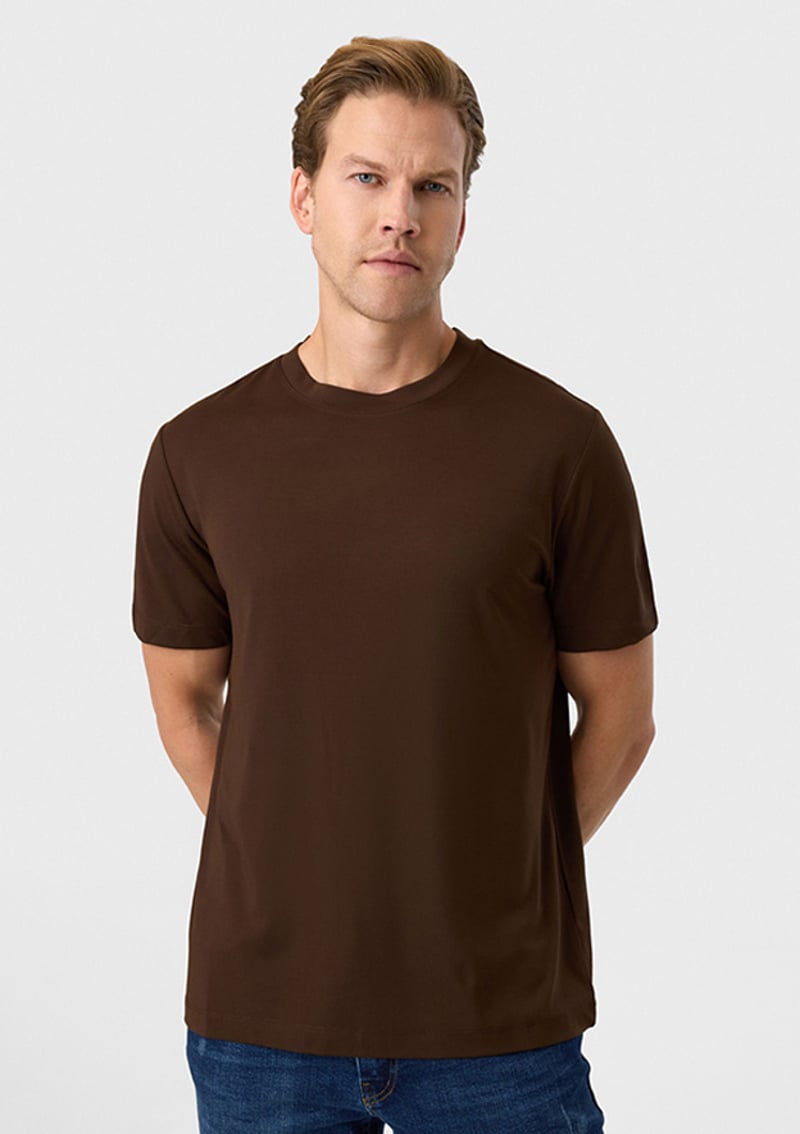 Bts1007300000 Erkek Kahverengi Bisiklet Yaka T-shirt