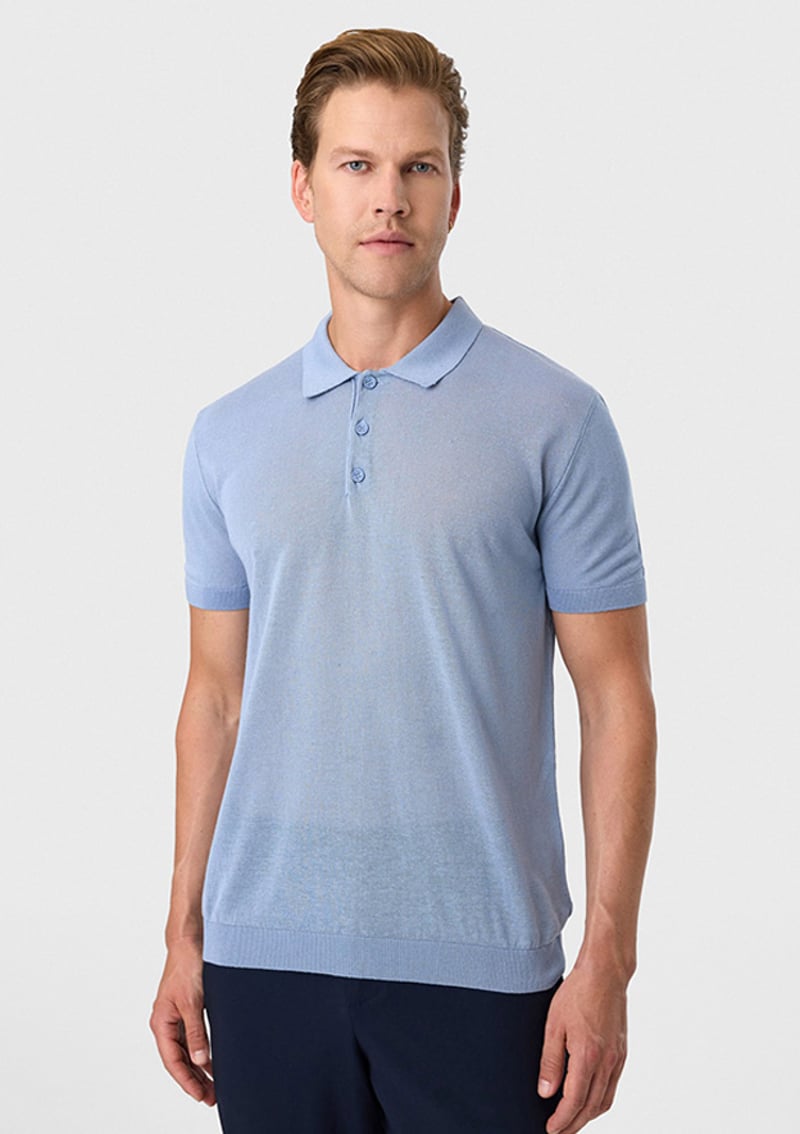 B35S40026 Erkek Mavi Triko T-shirt
