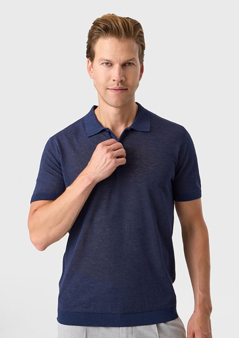 B35S40026 Erkek Lacivert Triko T-shirt