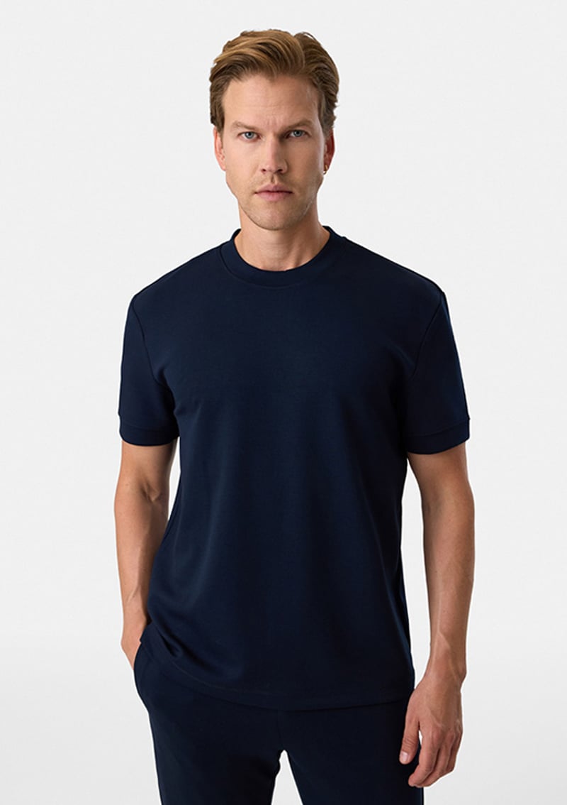 B35S10020 Erkek Lacivert Bisiklet Yaka T-shirt