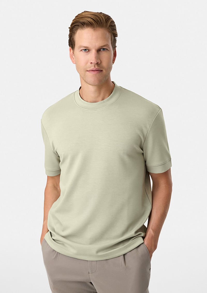 B35S10020 Erkek Yeşil Bisiklet Yaka T-shirt