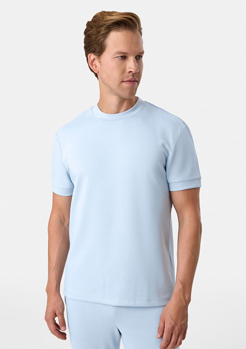 B35S10020 Erkek Mavi Bisiklet Yaka T-shirt