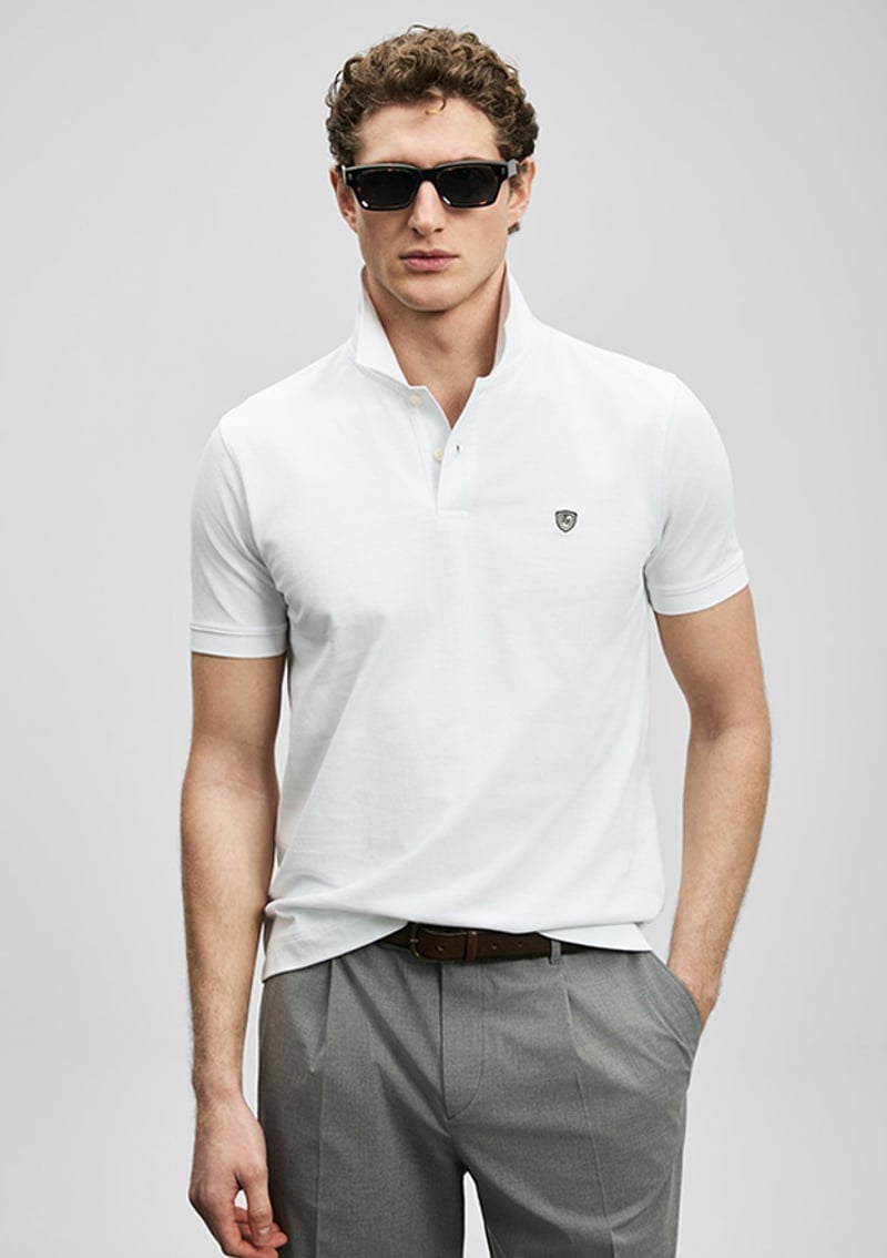 111040230 Erkek Beyaz Polo Yaka T-shirt