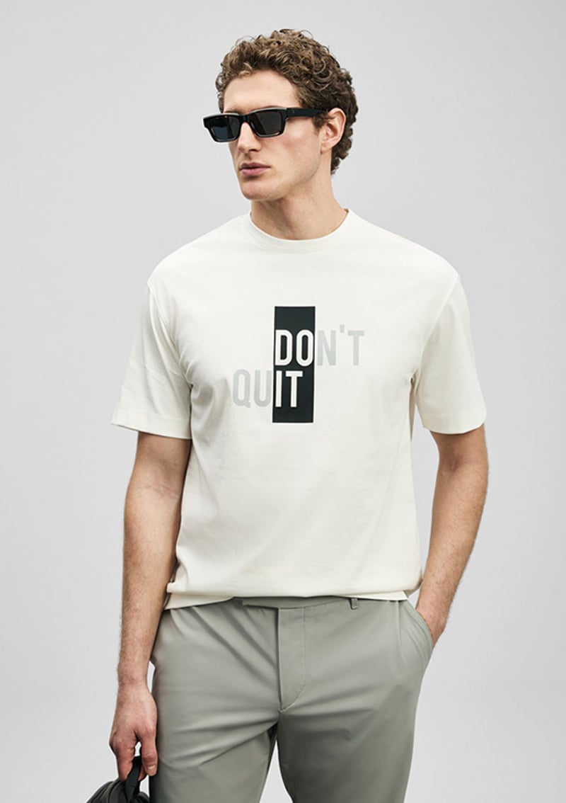111020285 Erkek Beyaz Baskılı T-shirt