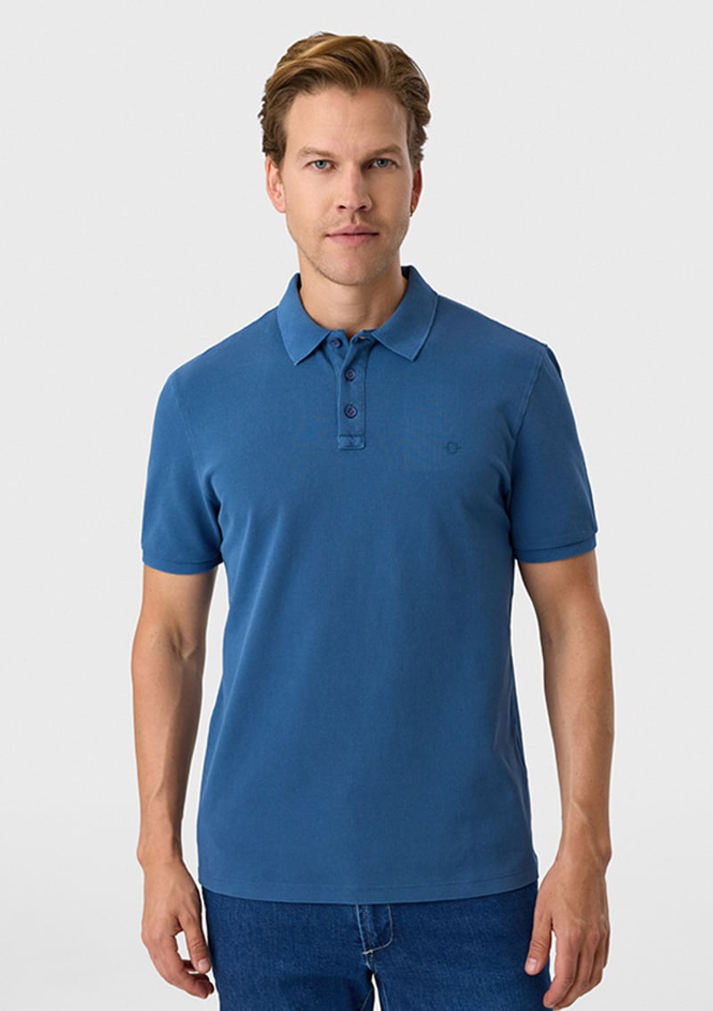 B35S10018 Erkek Mavi Polo Yaka T-shirt
