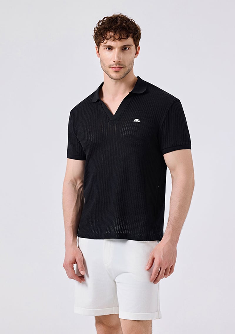 6Sm5047 Erkek Siyah Polo Yaka T-shirt