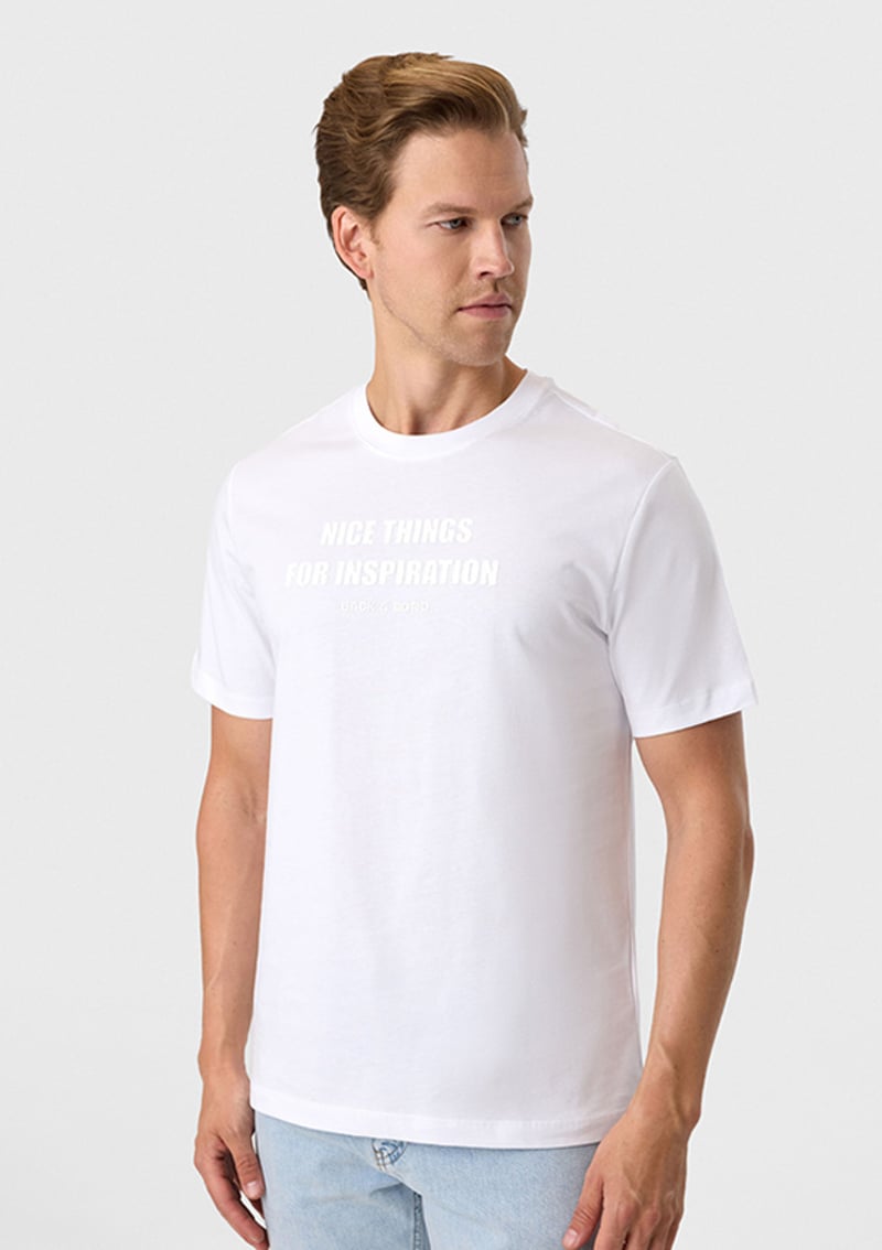 Bts1006800000 Erkek Beyaz Bisiklet Yaka T-shirt