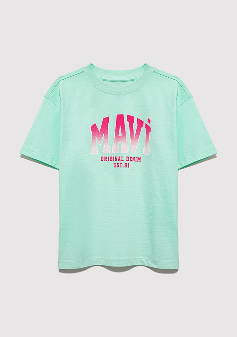 M7610386-71643 Kız Çocuk Mavi Baskılı T-shirt