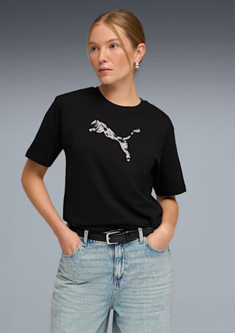 69182101 Kadın Siyah Baskılı T-shirt
