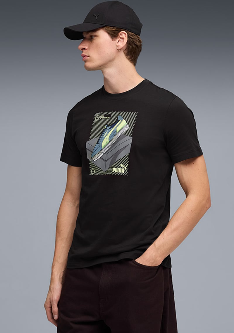 69177701 Erkek Siyah Baskılı T-shirt