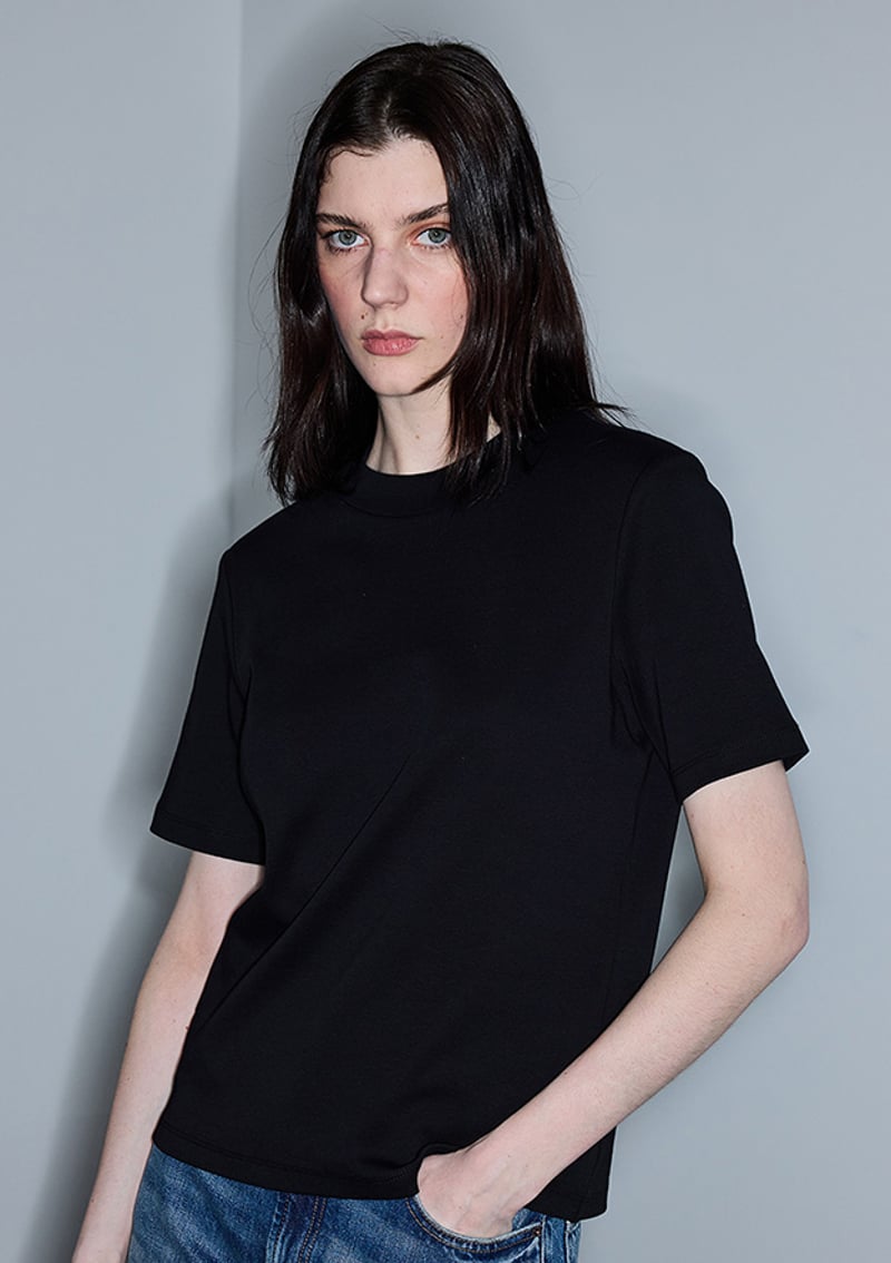 Is1260070101 Kadın Siyah Bisiklet Yaka T-shirt
