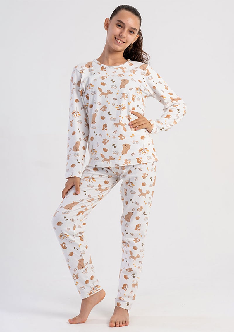 5071990001 Kız Çocuk Beyaz Pijama