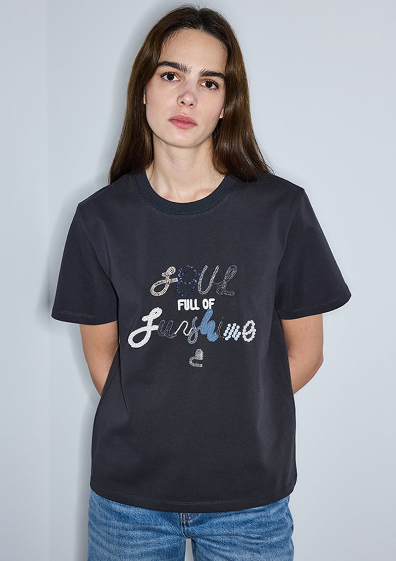 Is1260070103 Kadın Antrasit Baskılı T-shirt