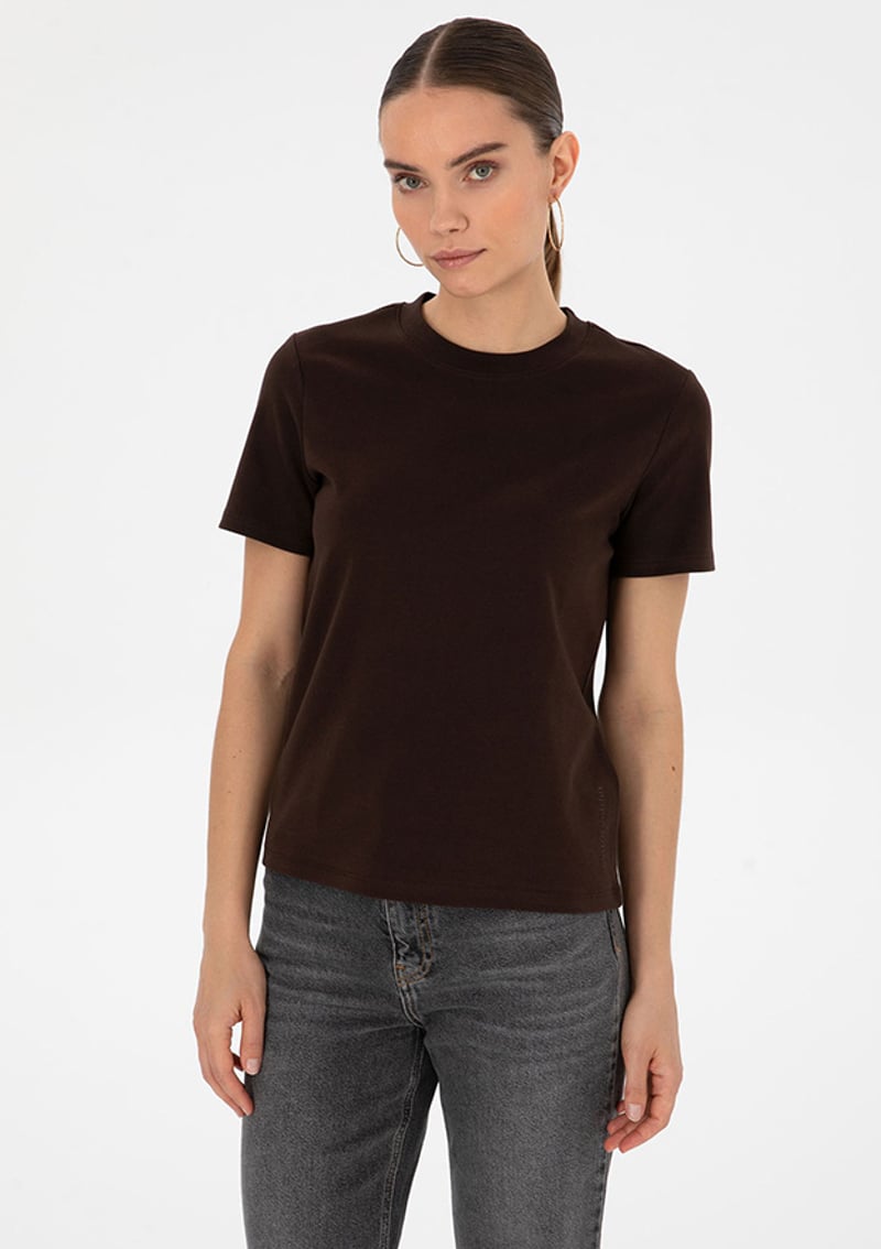 T117122058.2251434 Kadın Kahverengi Basic T-shirt