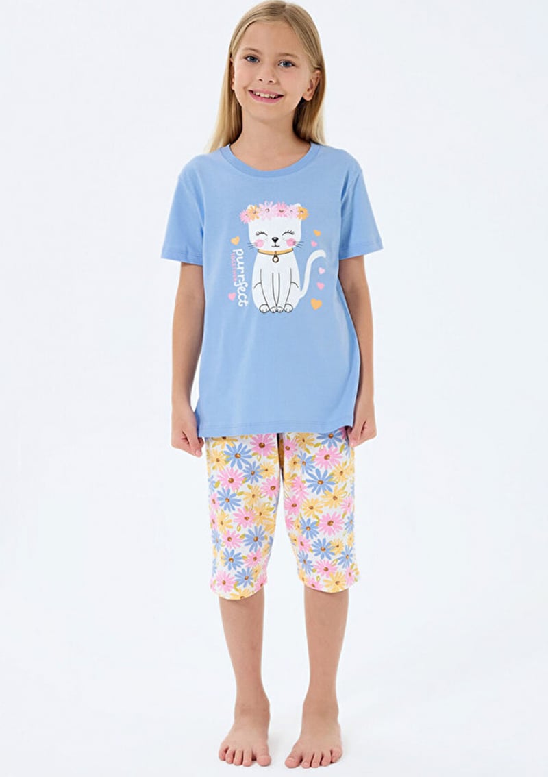 Rp3783-2 Kız Çocuk Mavi Pijama