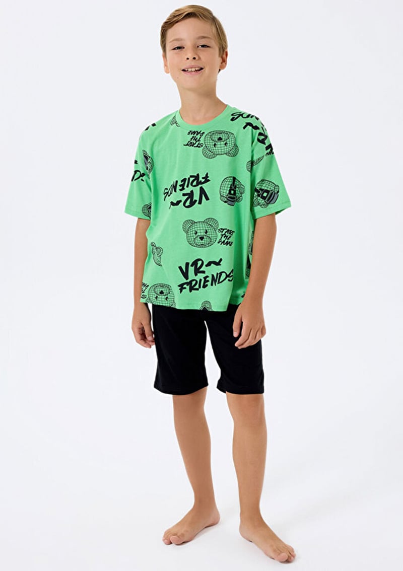 Rp3751-2 Erkek Çocuk Yeşil Pijama