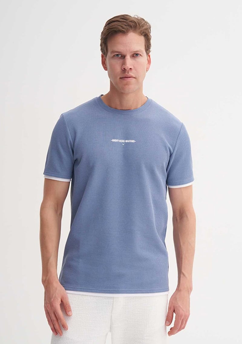 42430 Erkek Lacivert Bisiklet Yaka T-shirt