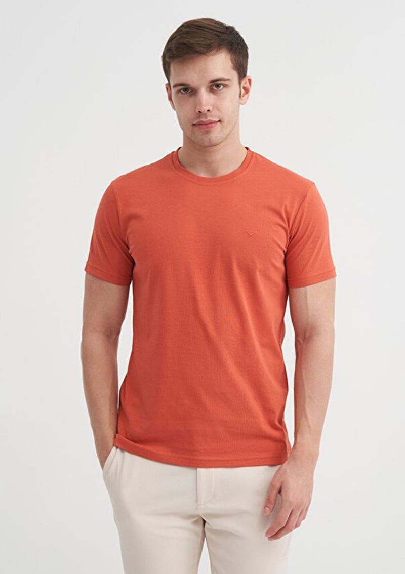 46230 Erkek Turuncu Bisiklet Yaka T-shirt