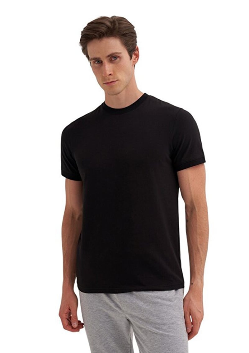 46200 Erkek Siyah Bisiklet Yaka T-shirt
