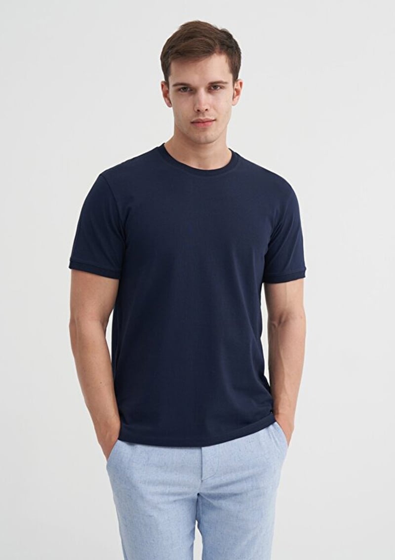 46200 Erkek Lacivert Bisiklet Yaka T-shirt