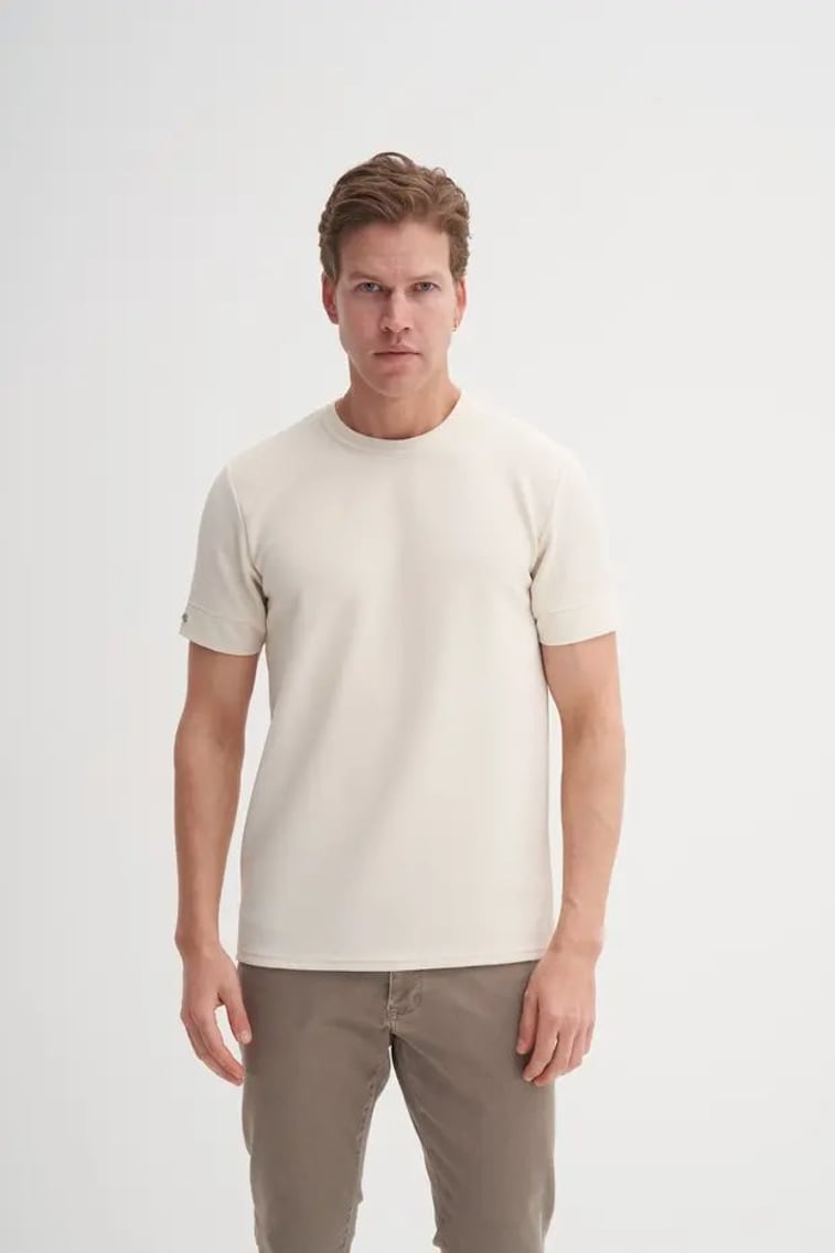 42020 Erkek Bej Bisiklet Yaka T-shirt