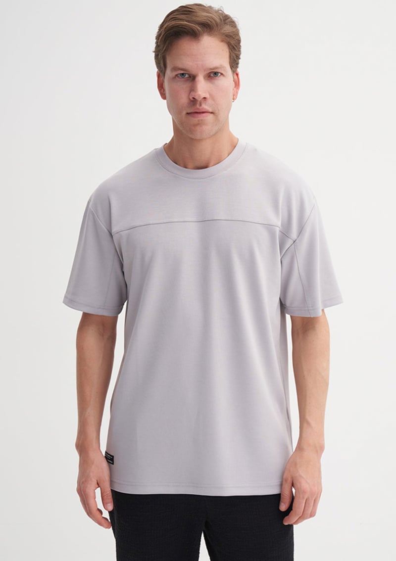 40070 Erkek Gri Bisiklet Yaka T-shirt