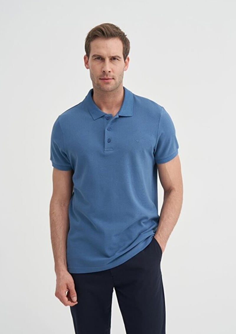 46130 Erkek Mavi Polo Yaka T-shirt