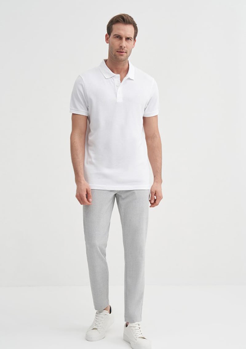 46130 Erkek Beyaz Polo Yaka T-shirt