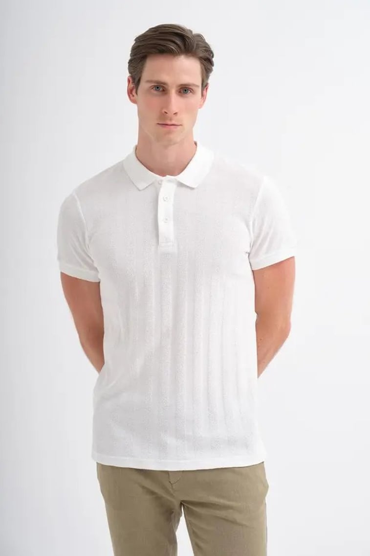 41020 Erkek Beyaz Polo Yaka T-shirt
