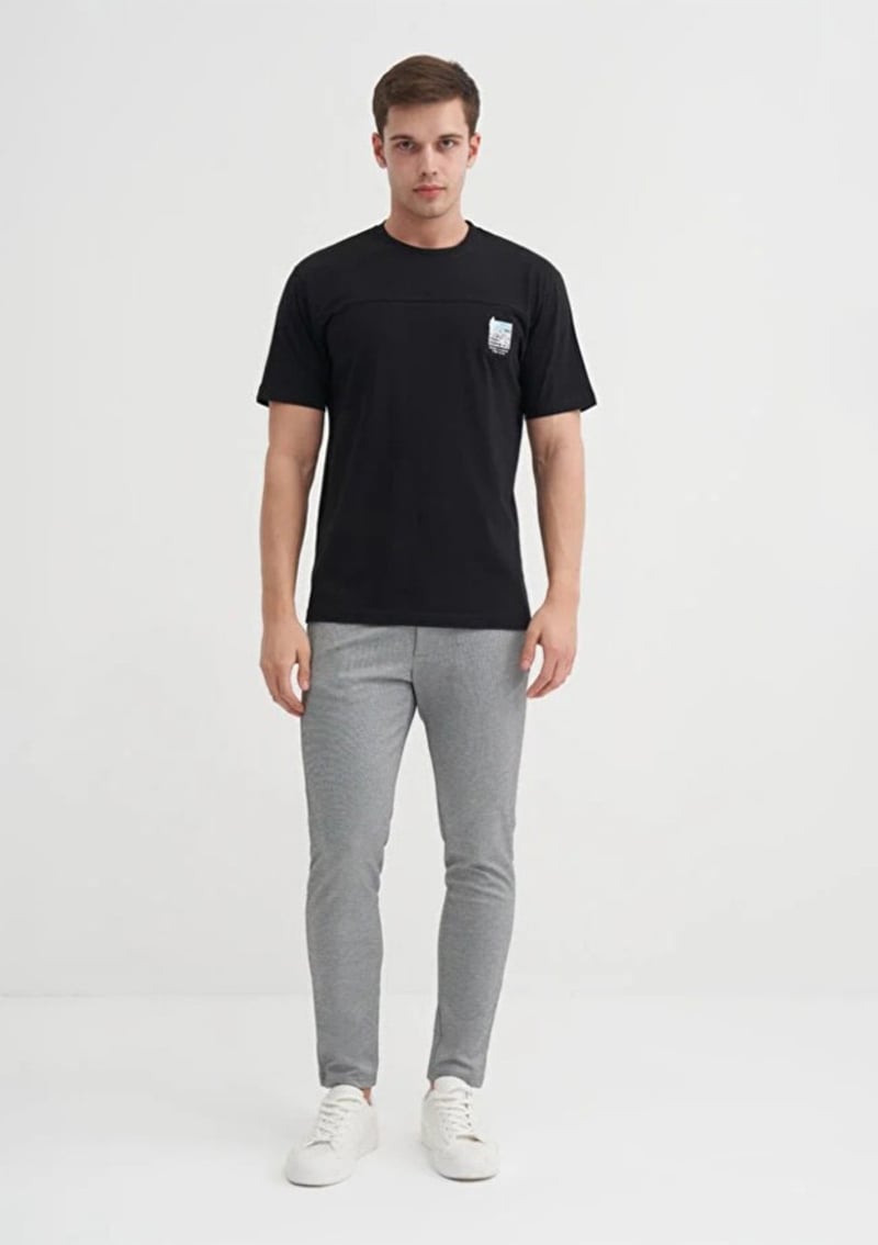 40850 Erkek Siyah Bisiklet Yaka T-shirt