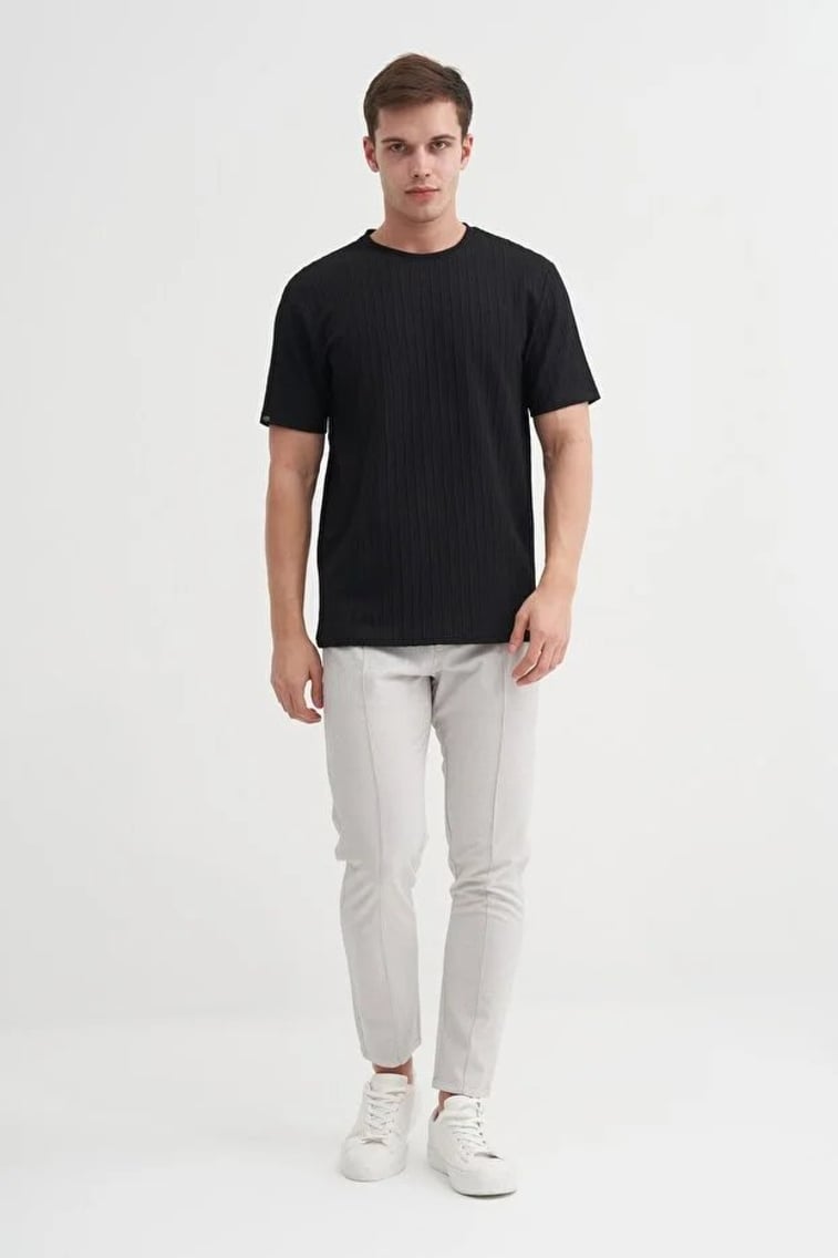 40510 Erkek Siyah Bisiklet Yaka T-shirt
