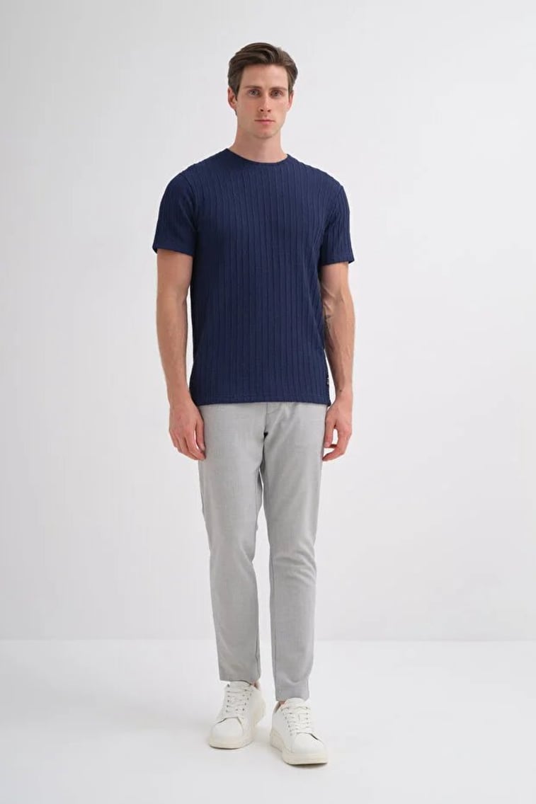 40510 Erkek Lacivert Bisiklet Yaka T-shirt