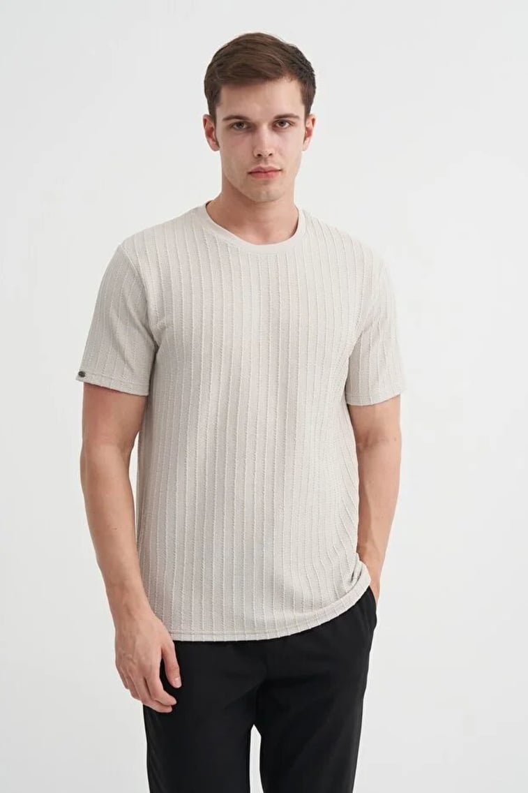40510 Erkek Gri Bisiklet Yaka T-shirt