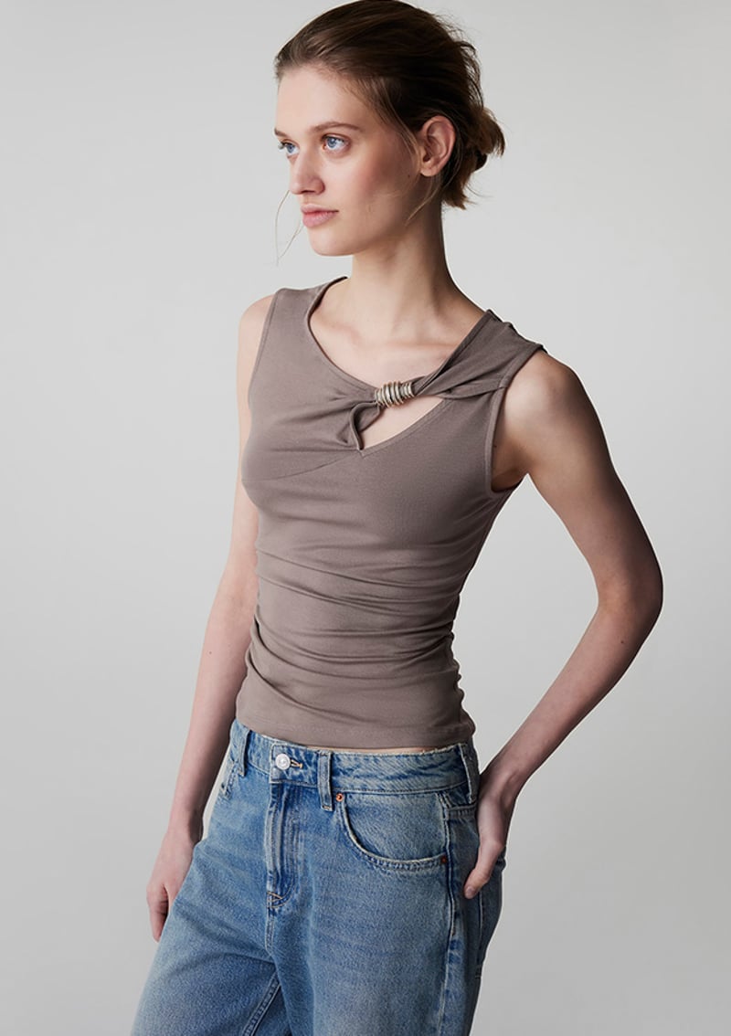 Is1260070063 Kadın Bej Basic T-shirt