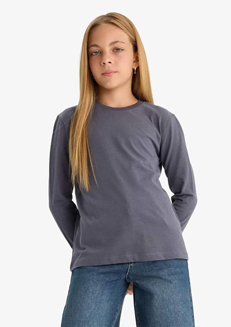 E6486A8Dfa Kız Çocuk Antrasit Uzun Kol T-shirt