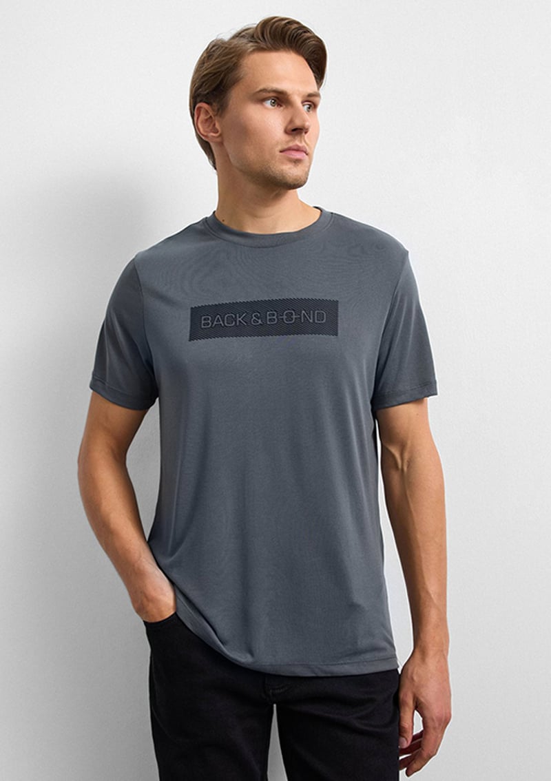 B35W10003 Erkek Antrasit Bisiklet Yaka T-shirt