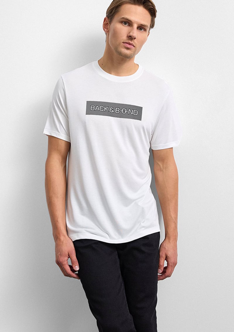 B35W10003 Erkek Beyaz Bisiklet Yaka T-shirt