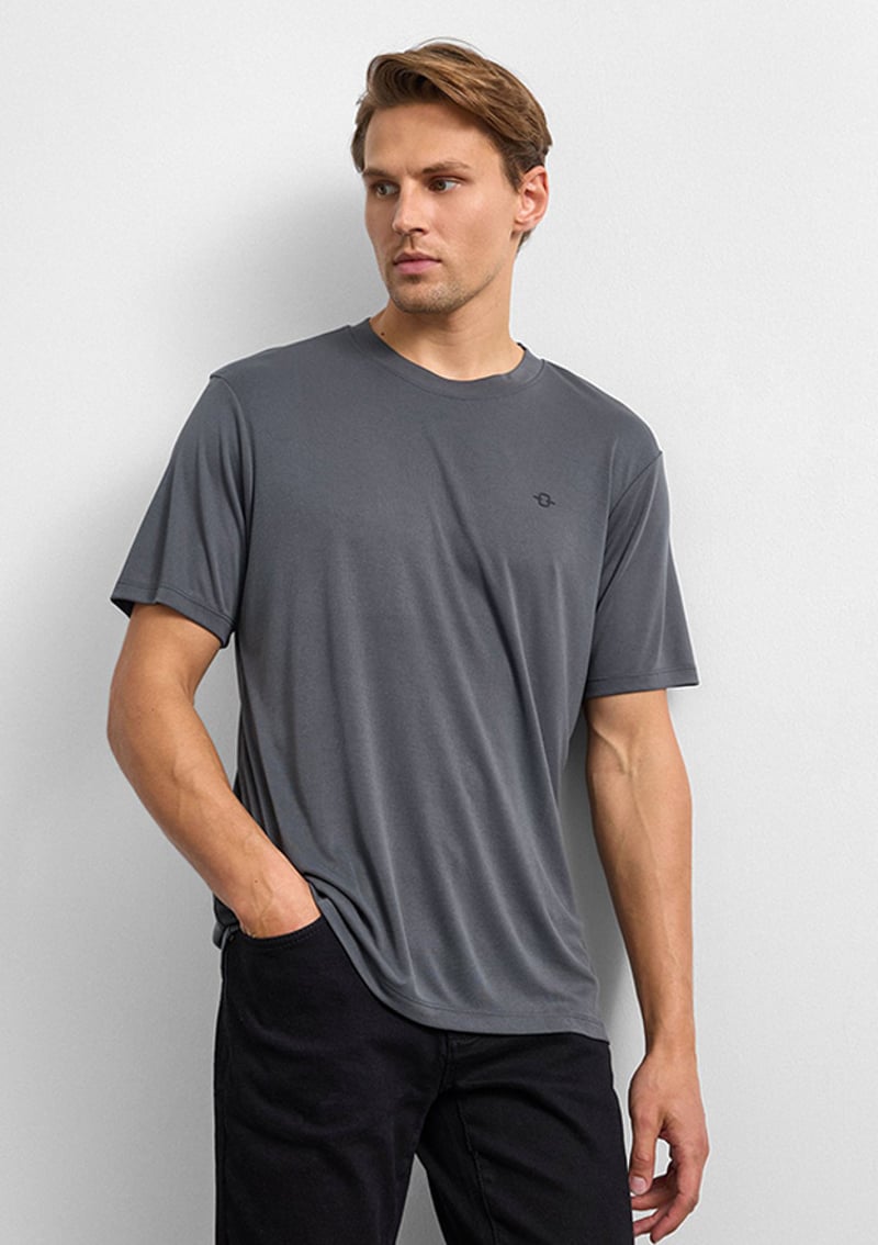 B35W10001 Erkek Antrasit Bisiklet Yaka T-shirt