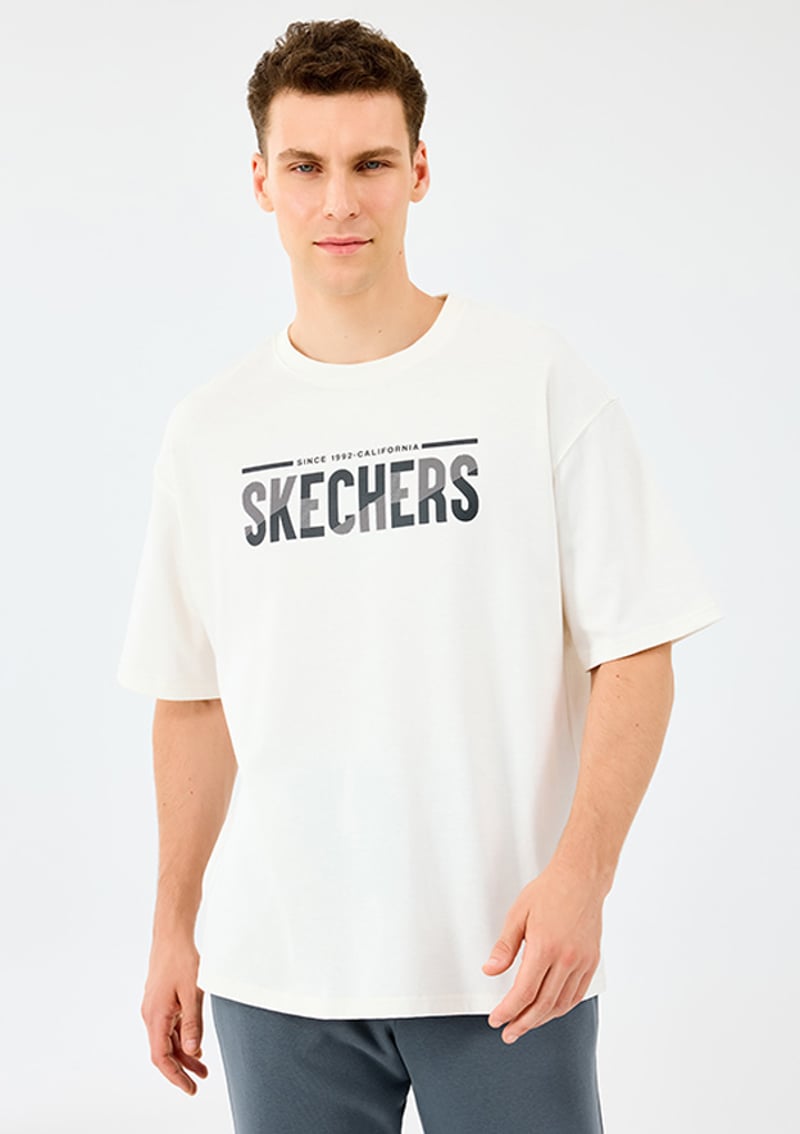 S2520120-3855 Erkek Beyaz Baskılı T-shirt