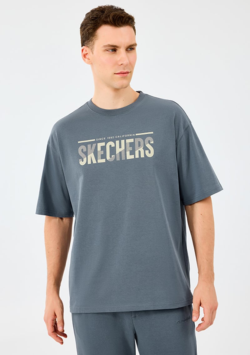 S2520120-3998 Erkek Gri Baskılı T-shirt