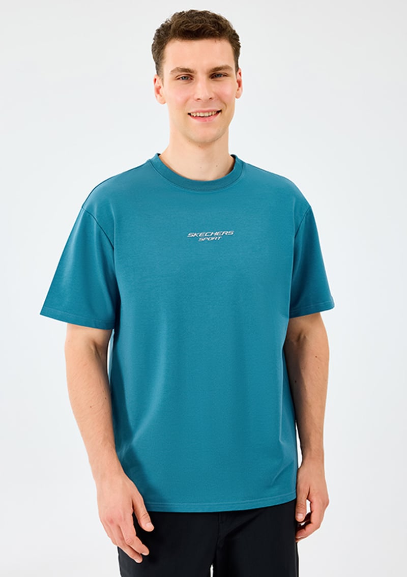 S231094-0730 Erkek Mavi Baskılı T-shirt