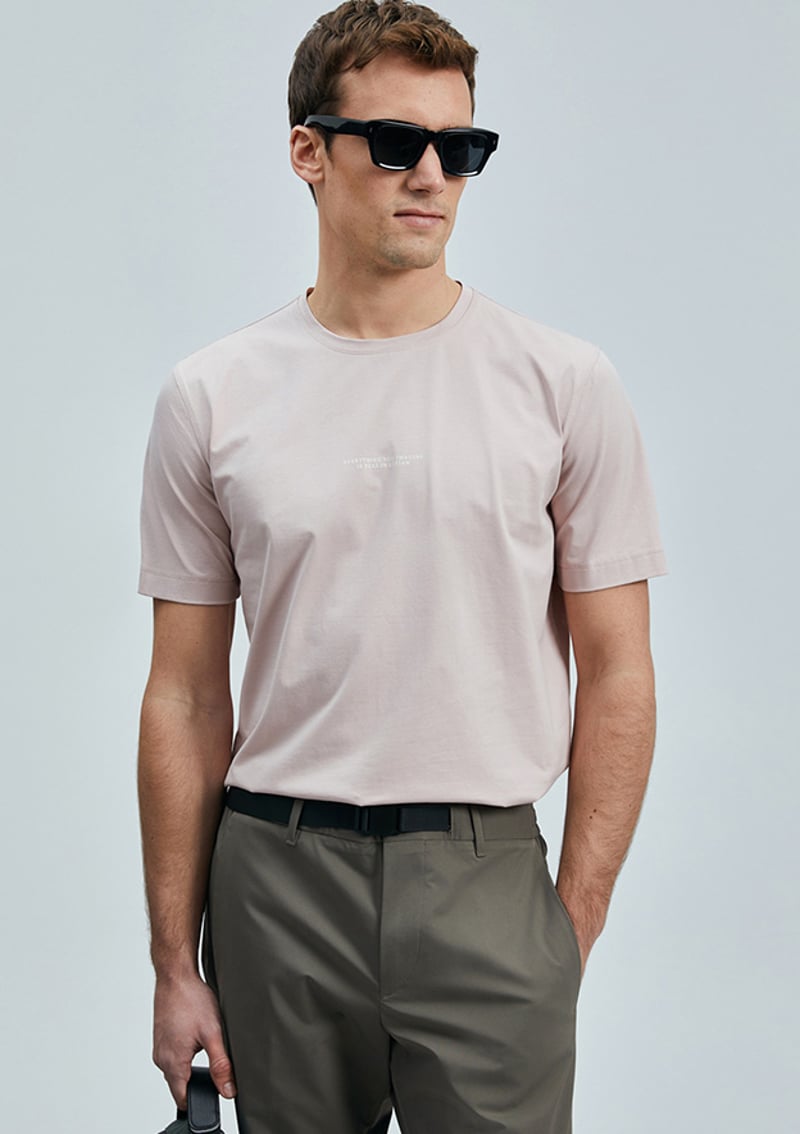 111020242 Erkek Pembe Baskılı T-shirt